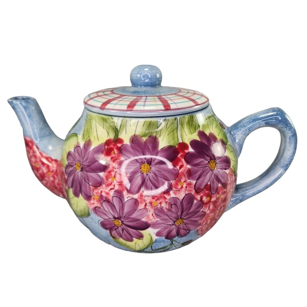 Laurie Gates Teapot‎ LGA64 Purple Floral With Lid Tea Pot Blue Shabby Chic READ
